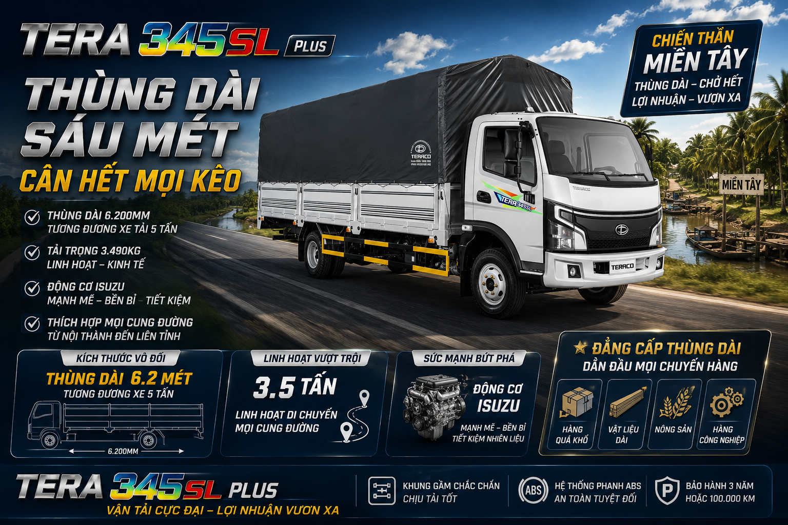 Tera 345SL Plus Thùng Mui Bạt: "Vua Thùng Dài" 6.3 Mét Cho Tháng 5
