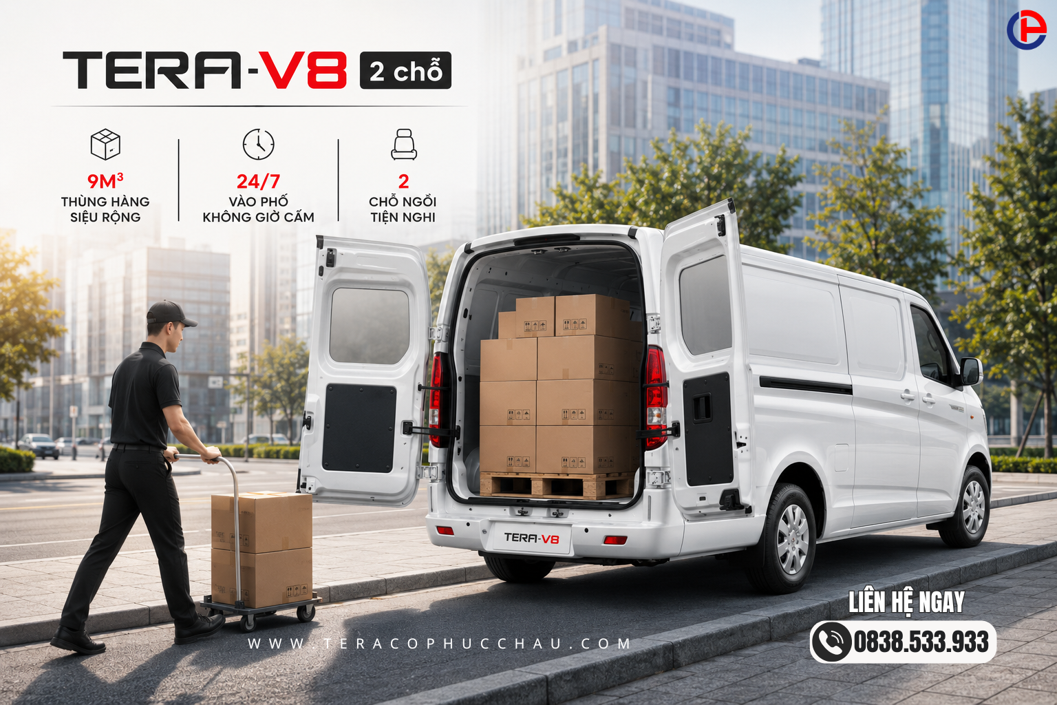 Tera V8 (2 Chỗ): "Gã Khổng Lồ" Vào Phố 24/7 – Thùng Siêu Rộng 9 Khối