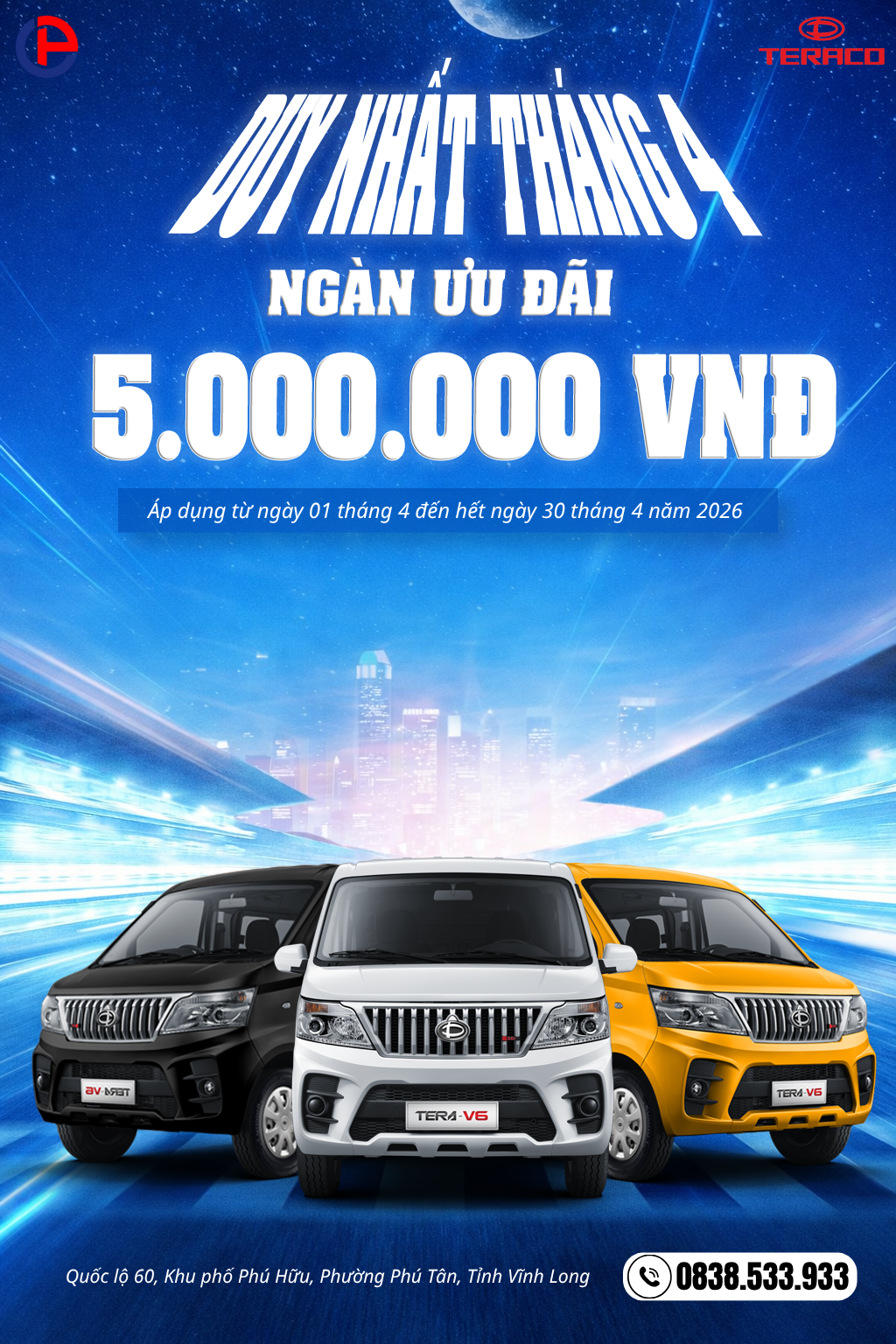 Tera V6 (2 Chỗ): Đẳng Cấp Van Thế Hệ Mới – Thống Lĩnh Nội Đô 24/7